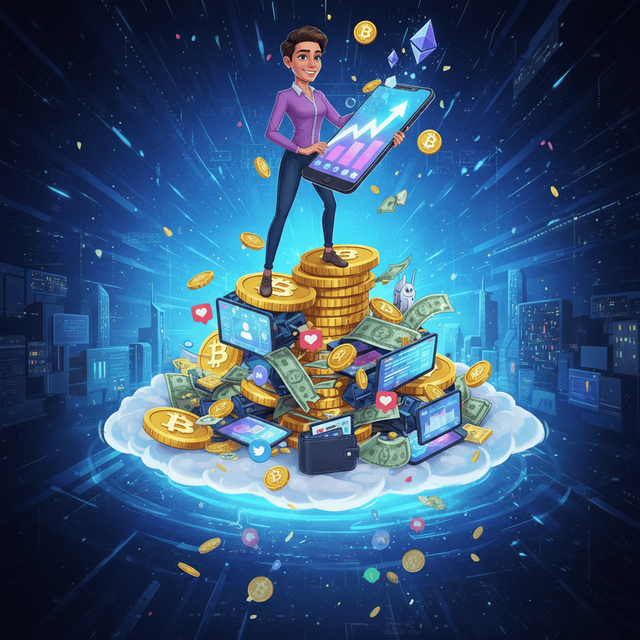 Ilustrasi kekayaan instan dan ilusi sukses di media sosial. Foto: Gemini AI