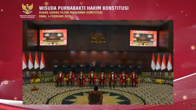 Suasana Wisuda Purna Bakti Hakim Konstitusi Arief Hidayat di Gedung MK, Jakarta, Rabu (4/2/2026). Foto: YouTube/ Mahkamah Agung Republik Indonesia 