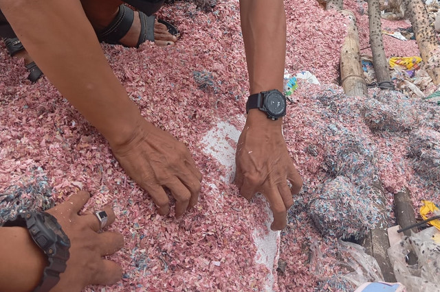 Cacahan uang Rp 50 ribu dan Rp 100 ribu yang dibuang di TPS Liar Setu Bekasi. Foto: kumparan