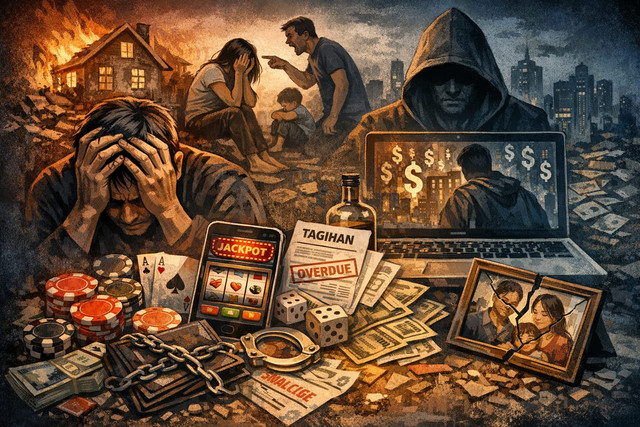 Ilustrasi kehancuran hidup akibat judi. Foto: Generated AI