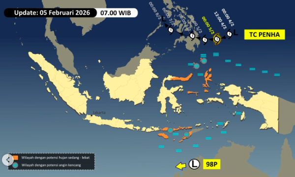 Siklon Tropis Penha di sebelah utara Maluku Utara, 5/2/2026. Foto: Dok. BMKG