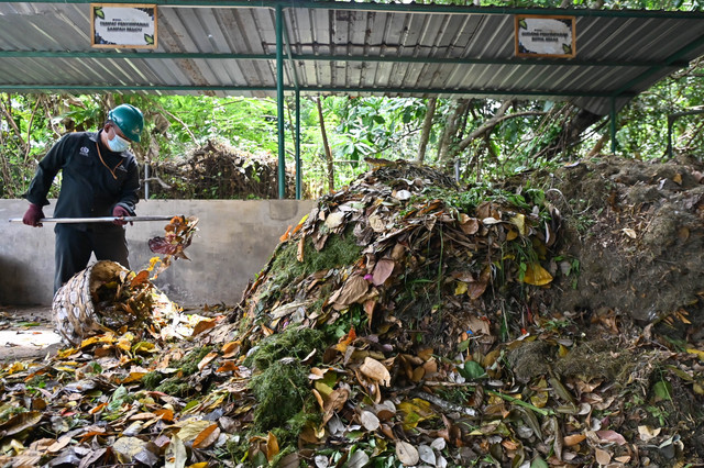 Pekerja mengolah sampah organik di kawasan The Nusa Dua, Badung, Bali, Kamis (5/2/2026). Foto: Fikri Yusuf/ANTARA FOTO
