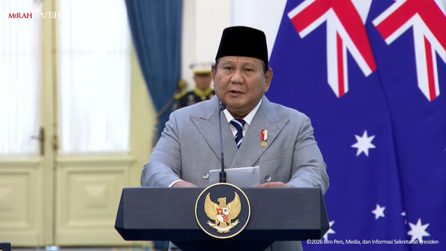 Presiden Prabowo Subianto memberikan keterangan usai melakukan pertemua dengan PM Australia Anthony Albanese di Istana Merdeka, Jakarta, Jumat (6/2/2026). Foto: YouTube/ Sekretariat Presiden