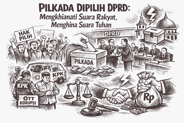 Pilkada DPRD: Mengkhianati Suara Rakyat, Menghina Suara Tuhan ( Ilustrasi dibuat AI)
