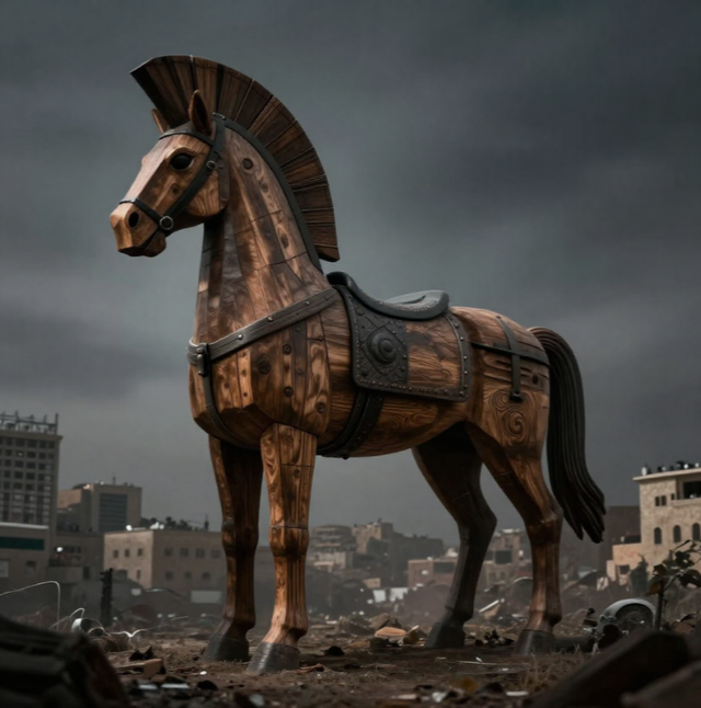 Ilustrasi Trojan Horse di Gaza (Sumber: Canva)