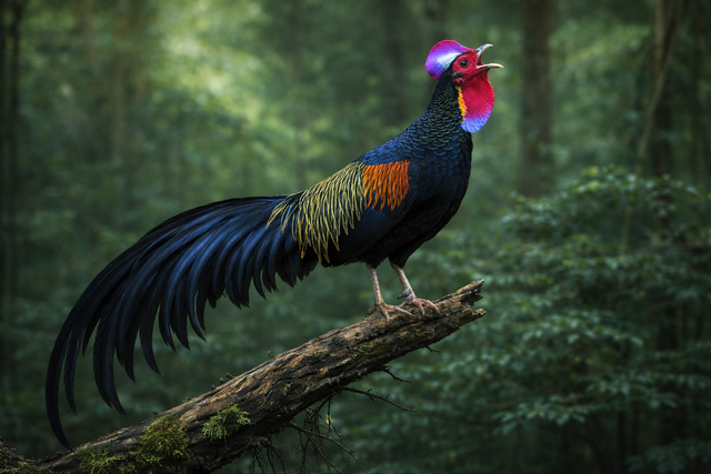 Ayam hutan hijau bukan sekadar unggas liar biasa. Ia adalah simbol evolusi, sejarah domestikasi, dan identitas hayati Nusantara (Gambar: ChatGPT Image)