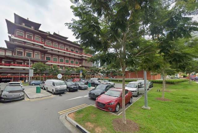 Lokasi terjadinya kecelakaan yang tewaskan anak 6 tahun asal Indonesia, di Buddha Tooth Relic Temple, Spring Street, South Bridge Road, Singapura. Foto: Screenshot Google Maps Street View