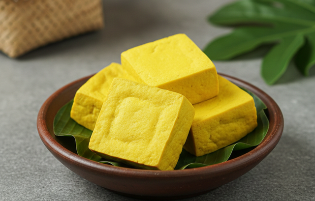 "Tahu Kok Takwa? Di balik warna kuningnya yang cerah, tersimpan cerita tentang adaptasi yang jujur. Menggunakan kunyit asli sebagai penghormatan pada tanah Kediri. Ilustrasi: AI