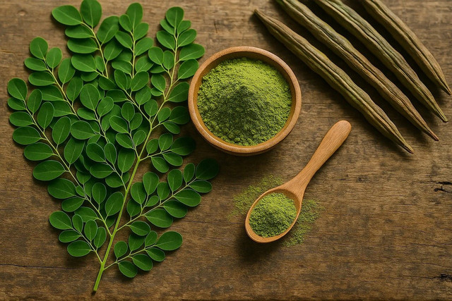 Ilustrasi daun, biji, dan serbuk tanaman kelor. Foto: Pixabay