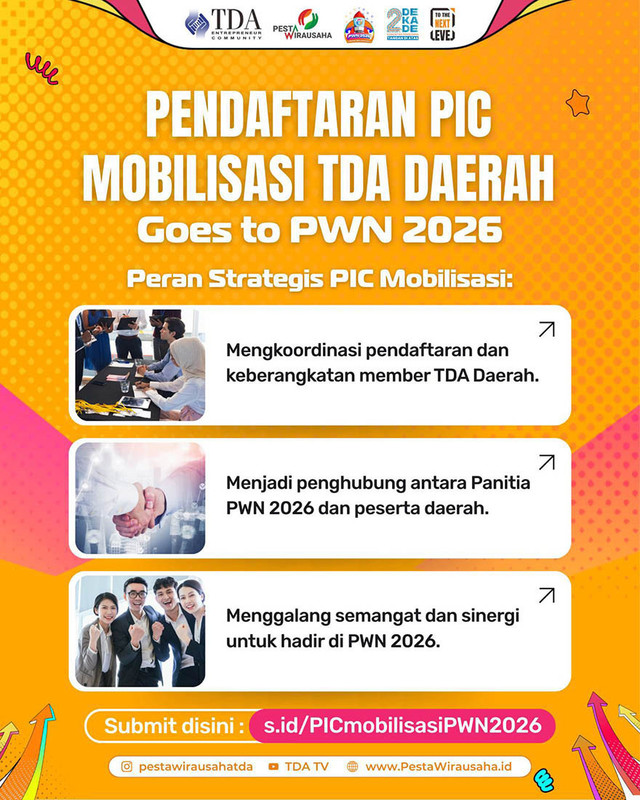 TDA Buka Pendaftaran PIC Mobilisasi PWN 2026, Dorong Partisipasi Daerah