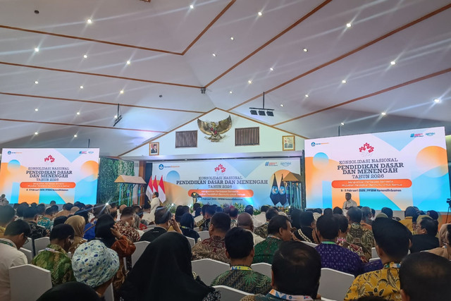 Gelaran Konsolidasi Nasional 2026 yang digelar oleh Kementerian Pendidikan Dasar dan Menengah (Kemendikdasmen) dengan tema 'Kuatkan Partisipasi Semesta Wujudkan Pendidikan Bermutu Untuk Semua' di Kantor PPSDM Kemendikdasmen, Depok, Senin (9/2/2026). Foto: Ryan Iqbal/kumparan