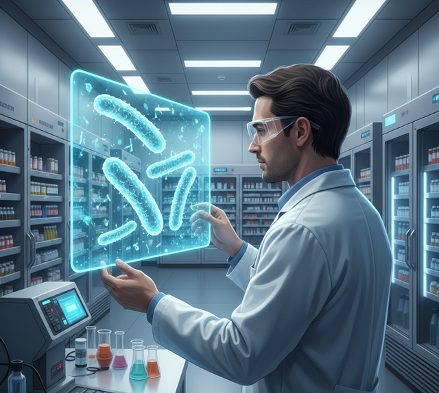 Gambar 1. Ilustrasi peneliti sedang Mengungkap Identitas Mikroorganisme dengan Validasi berbasis Standar DNA Barcode (AI-generated, dibuat oleh penulis menggunakan model AI Gemini).