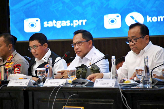 Kasatgas PRR Pascabencana Wilayah Sumatera, Muhammad Tito Karnavian pada Konferensi Pers Percepatan Rehabilitasi dan Rekonstruksi Pascabencana Wilayah Sumatera di Gedung Sasana Bhakti Praja (SBP), Kemendagri, Jakarta, Rabu (11/2/2026). Foto: Dok. Kemendagri