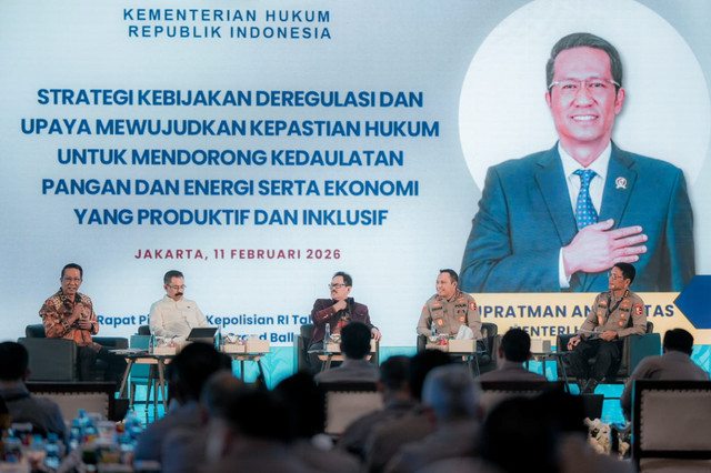 Menteri Hukum, Supratman Andi Agtas, di Rapat Pimpinan (Rapim) Polri Tahun 2026 di Grand Krakatau Ballroom, Jakarta, Rabu (11/02/2026). Foto: Dok. Istimewa