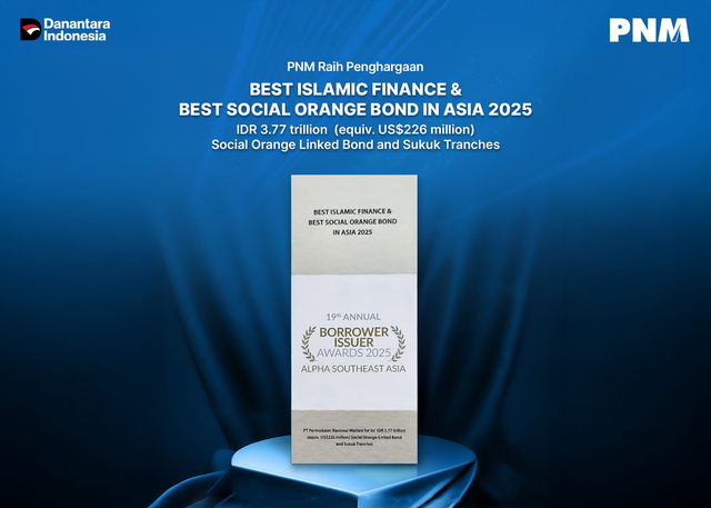 PNM berhasil meraih penghargaan Best Islamic Finance & Best Social Orange Bonds in Asia 2025 pada ajang 19th Annual Borrower Issuer Awards 2025 Alpha Southeast Asia di The Fullerton Hotel, Singapura, Kamis (12/2). Foto: Dok. PNM