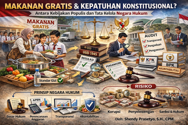 Ilustrasi Gambar Makanan Gratis & Ujian Negara: Kebijakan Populis atau Kepatuhan Konstitusional? Sumber: Google Gemini.