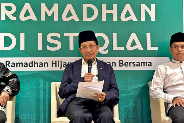 Menteri Agama, Nasaruddin Umar dalam konferensi pers di Masjid Istiqlal, Jakarta Pusat, Rabu (18/2/2026). Foto: Amira Nada/kumparan
