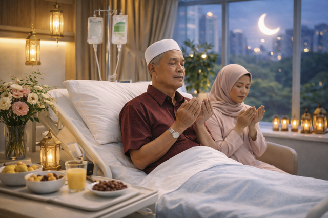 Suasana Pasien menjalani perawatan di ruang rawat rumah sakit selama Ramadan. AI