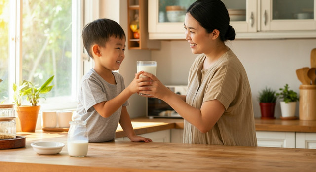 Ilustrasi anak minum susu. Foto: Shutterstock AI/Shutterstock