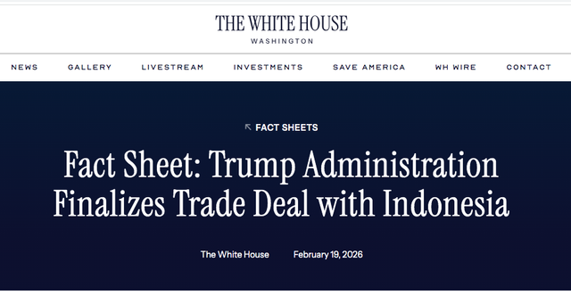 Screenshot atau tangkapan layar kesepakatan dagang antara Indonesia-AS. Sumber Foto : www.whitehouse.gov