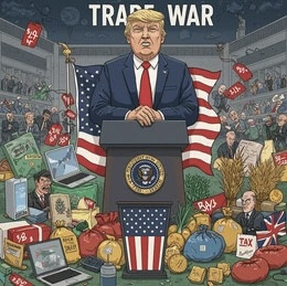 Foto ini merupakan gambaran Presiden AS, Donald Trump, dalam menyatakan perang dagang. Sumber: Shutterstock. 