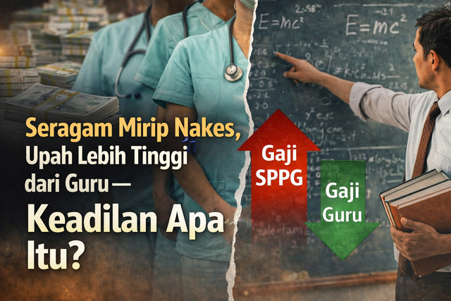 Foto: Ilustrasi AI/OpenAI. Keterangan: Ilustrasi polemik seragam SPPG dan perbandingan gaji dengan guru.