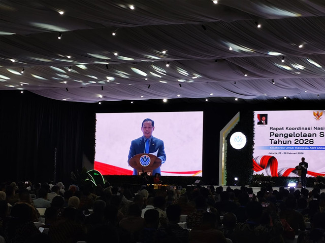 Menteri Lingkungan Hidup, Hanif Faisol Nurofiq dalam acara Rakornas Pengelolaan Sampah Tahun 2026 di Balai Kartini, Jakarta pada Rabu (25/2/2026). Foto: Luthfi Humam/kumparan
