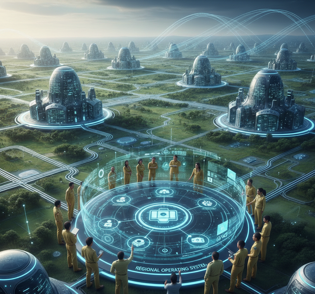 Ilustrasi konsep desentralisasi digital yang menampilkan kolaborasi aparatur daerah dalam mengelola sistem berbasis data secara terintegrasi. Foto: Idisign