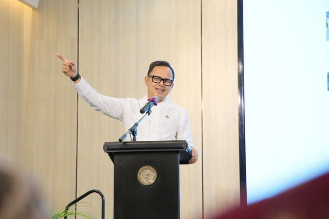 Wamendagri Bima Arya dalam acara Diseminasi Penelitian di Gedung Pakarti Center, Jakarta, Rabu (25/2/2026). Foto: Kemendagri RI