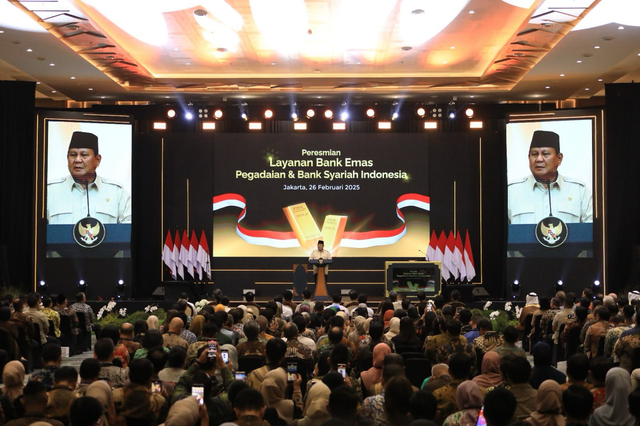 Presiden Prabowo Subianto saat meresmikan layanan Bank Emas Pegadaian di Pegadaian Tower Jakarta, Rabu (26/2/2025). Foto: Dok. Pegadaian