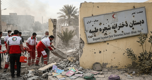 Ilustrasi kondisi pascaserangan di sekolah perempuan Minab. Foto: Generated by AI 