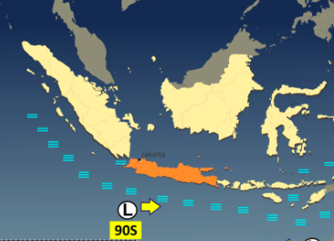 HUjan sedang-lebat berpotensi terjadi di Pulau Jawa imbas Bibit Siklon Tropis 90S, Selasa (3/3/2026). Foto: Dok BMKG