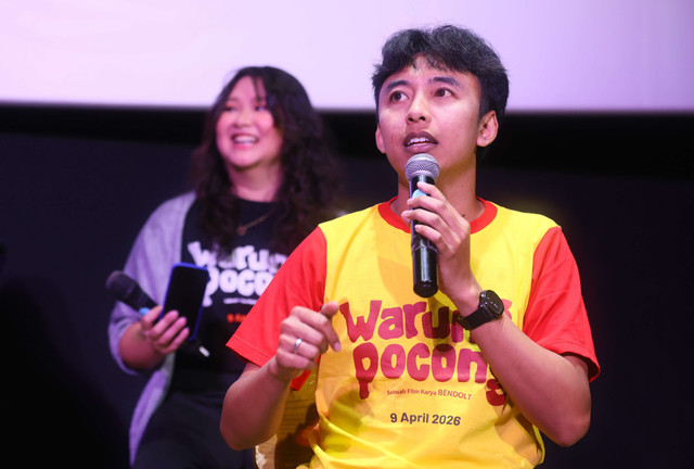 Komedian Fajar Nugra saat konferensi pers dan launcing poster film Warung Pocong di CGF FX Sudirman, Jakarta, Selasa, (3/3/2026). Foto: Agus Apriyanto