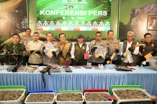 Konferensi pers pengungkapan sindikat perburuan Gading Gajah. Foto: kumparan