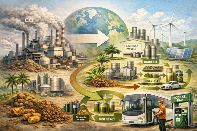 Ilustrasi limbah menjadi energi. Foto: Generated by AI