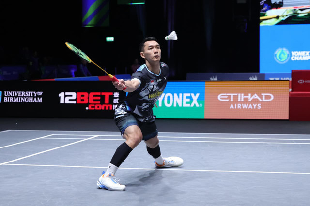 Jonatan Christie di babak 16 besar All England 2026 di Inggris, Kamis (5//3/2026). Foto: Dok. PBSI