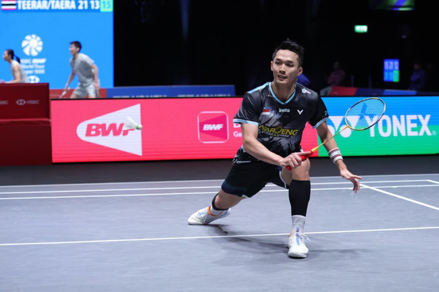 Jonatan Christie di babak 16 besar All England 2026 di Inggris, Kamis (5//3/2026). Foto: Dok. PBSI