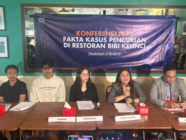 Konferensi pers kasus pencurian di restoran Bibi Kelinci milik Nabilah O'Brien, Jumat (6/3/2026). Foto: Nauval Pratama/kumparan