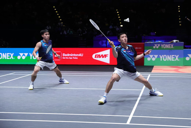 Ganda putra Indonesia Raymond dan Joaquin di semifinal All England 2026. Foto: PBSI