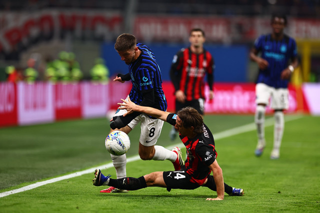 Pertandingan Liga Italia antara AC Milan vs Inter Milan yang digelar di San Siro, Senin (9/3) dini hari WIB. Foto: X @Inter
