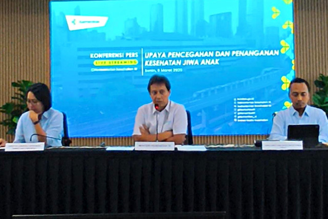 Kementerian Kesehatan RI adakan konferensi pers terkait Upaya Pencegahan dan Penanganan Kesehatan Jiwa Anak, di Kantor Kementerian Kesehatan RI, Jakarta Selatan, Senin (9/3/2026). Foto: Jeni Ritanti/kumparan