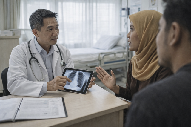 Ilustrasi komunikasi antara dokter dan pasien sebelum tindakan medis dilakukan. (Ilustrasi: AI)
