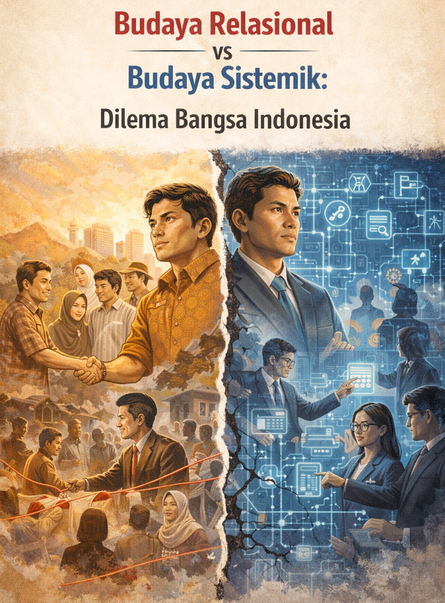 Budaya Relasional vs Budaya Sistemik: Dilema Bangsa Indonesia. Ilustrasi: AI Generated/Dok. Pribadi.