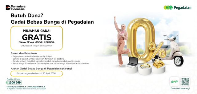 Pegadaian kembali luncurkan program Gadai Bebas Bunga Konvensional dan Gadai Bebas Mu’nah (Syariah) hingga 30 April 2026. Foto: Dok. Pegadaian
