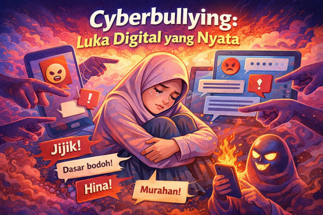 Ilustrasi fenomena cyberbullying di media sosial yang menunjukkan tekanan psikologis korban akibat komentar negatif di ruang digital. (Sumber: Freepik)