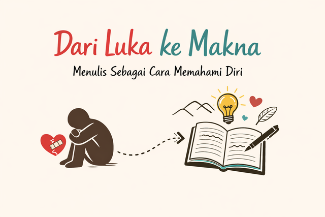 Gambar ini menggambarkan perjalanan batin manusia dari rasa sakit menuju pemahaman diri. Gambar ini dihasilkan oleh Gemini AI.