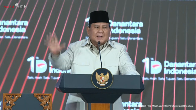 Presiden Prabowo Subianto memberikan sambutan saat Tasyakuran HUT ke-1 Danantara Indonesia, Rabu (11/3/2026). Foto: Youtube/Sekretariat Presiden