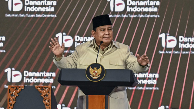 Presiden Prabowo Subianto memberi sambutan saat menghadiri tasyakuran HUT Ke-1 Badan Pengelola Investasi (BPI) Danantara di Wisma Danantara, Jakarta, Rabu (11/3/2026). Foto: ANTARA FOTO/Galih Pradipta