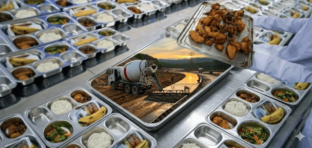 Ilustrasi visual bergaya Gemini Al. dilema pemerintah daerah dalam membagi anggaran antara program Makan Bergizi Gratis (MBG) dan pembangunan infrastruktur yang sama-sama mendesak.