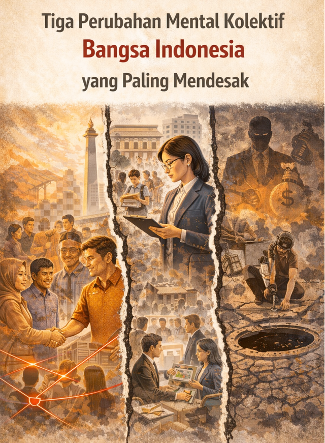 Tiga Perubahan Mental Kolektif Bangsa Indonesia yang Paling Mendesak. Ilustrasi: AI Generated/Dok. Pribadi.